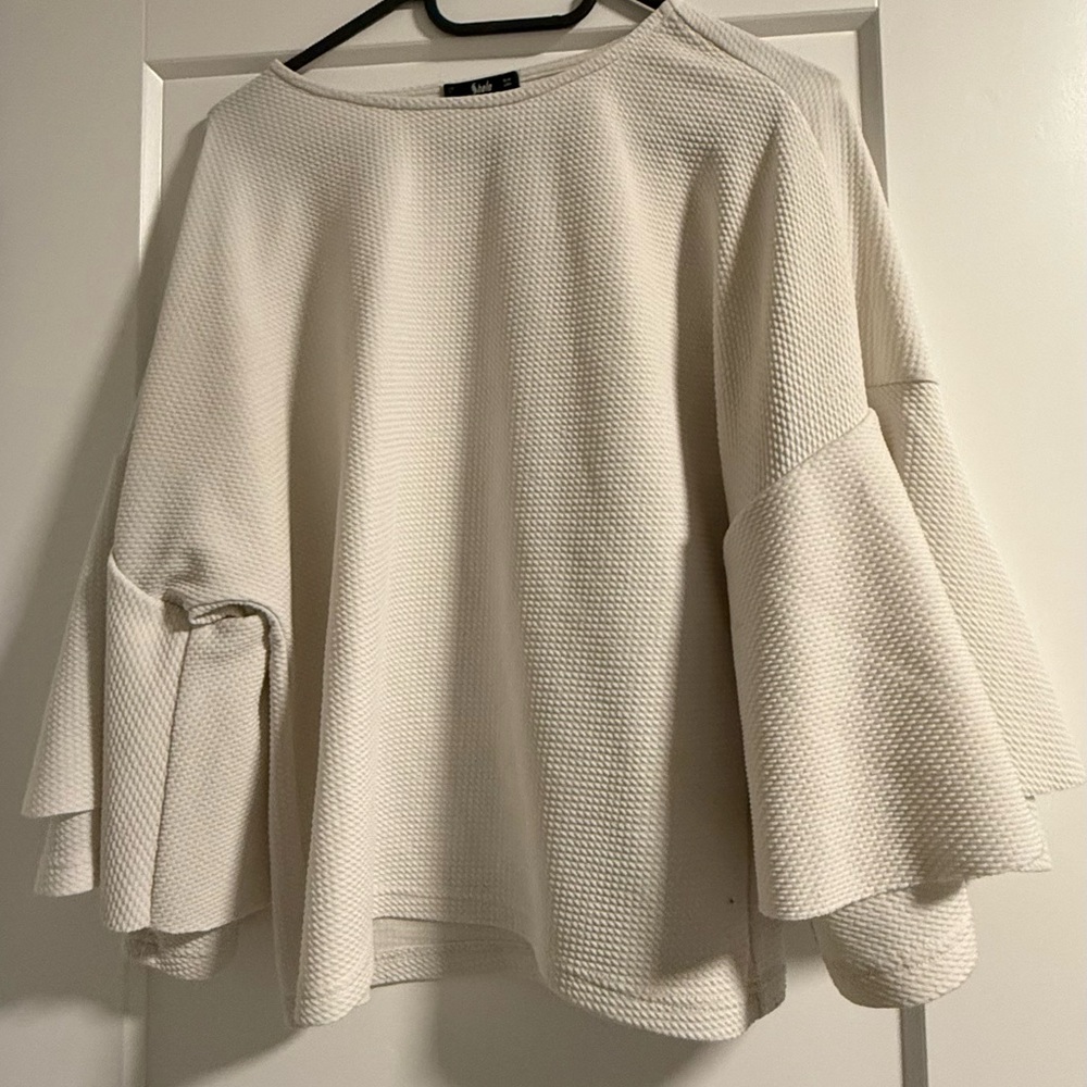 SHEIN Cream Textured Bell Sleeve Blouse